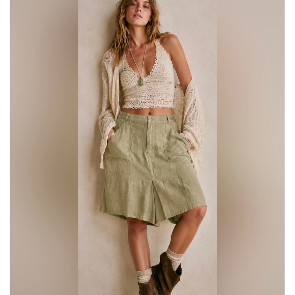 Evolution 100% Hemp Midi Skirt Sage Green Utility Pocket Boho Sustainable XL